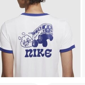 Nike women’s White Tee with Blue Accents. Size small